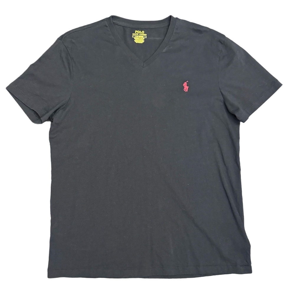 Polo Ralph Lauren Mens Size L Black V-Neck Custom Slim Fit Cotton T-Shirt